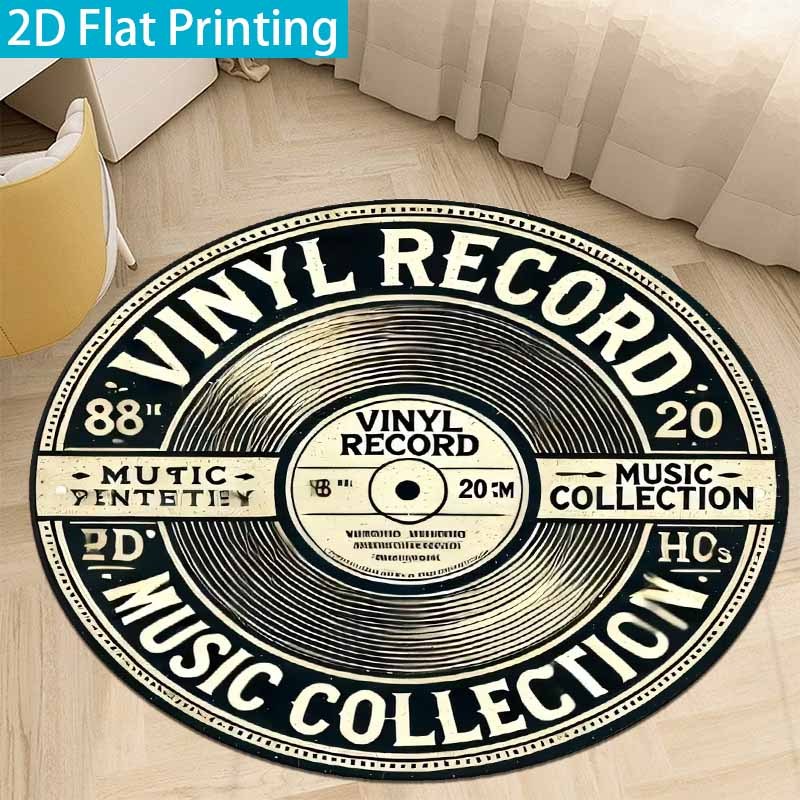 Commercial Vinyl Printing - Alfombra Redonda Vintage de Vinilo Negro